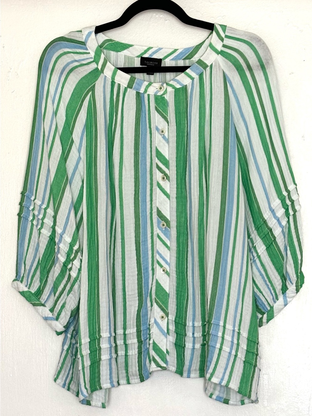 Talbots Pintuck Button Front Top Cruise Stripe Size 2XP 100% Cotton - Picture 2 of 5